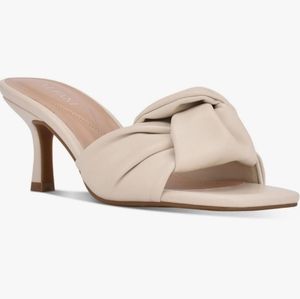 Alfani Niah Cream Square Toe Kitten Heel Slip On Dress Heeled Sandal NIB